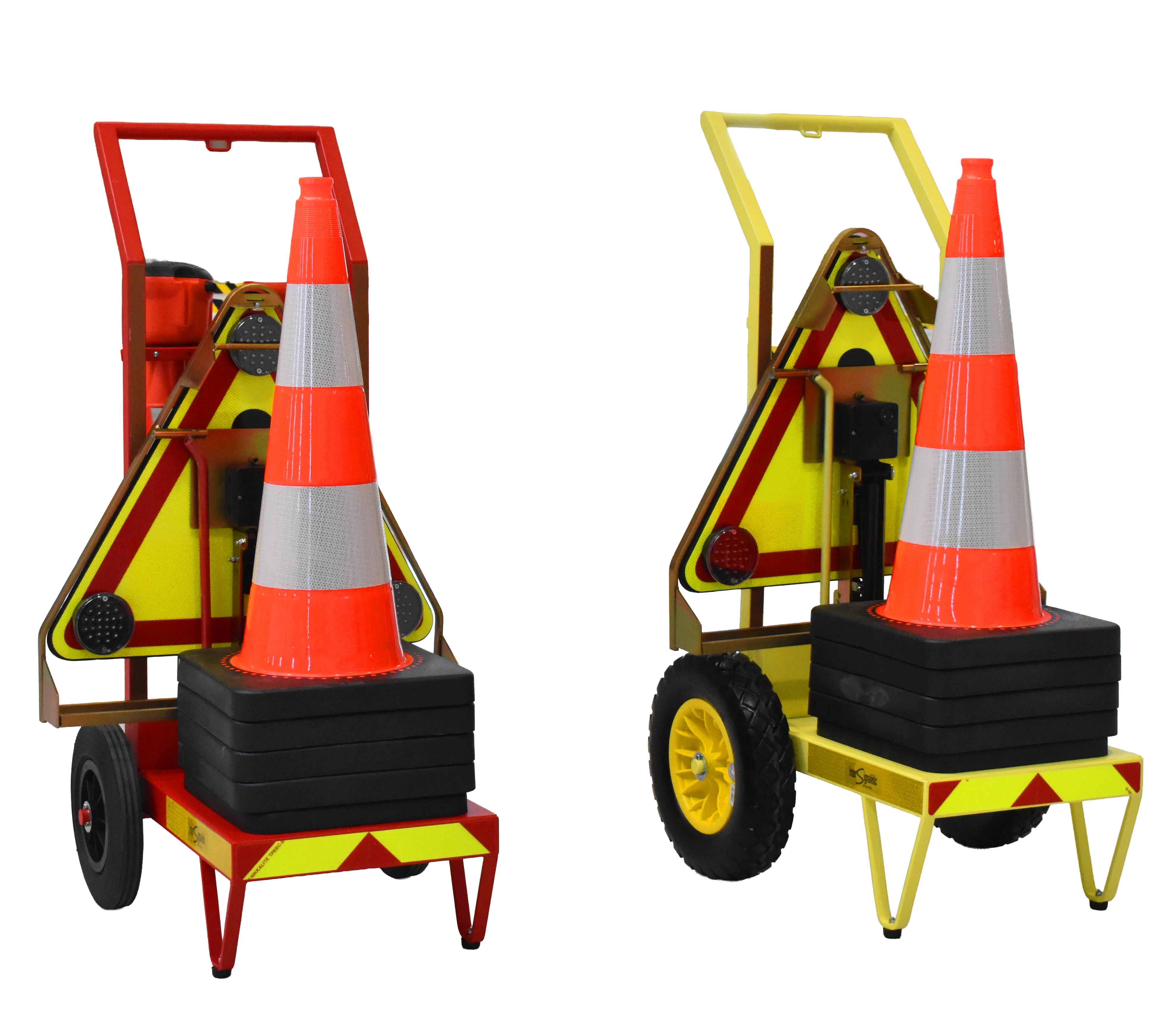 Carrello per il dispiegamento automatico di coni e triangoli di segnalazione Triflash